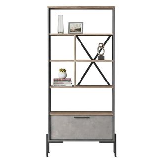 Dmora Librer&iacute;a Fabrice, Biblioteca 4 Estantes, Una Puerta, Instalaci&oacute;n En Suelo, 76x45x161h Cm Marr&oacute;n