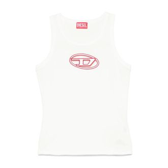 Diesel Sleeveless Tops, female, Beige, Size: L Tank Top With Cut-Out Logo