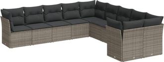 vidaXL Vidaxl - Set De Sof&aacute;s De Jard&iacute;n 10 Pzas Con Cojines Rat&aacute;n Sint&eacute;tico Gris