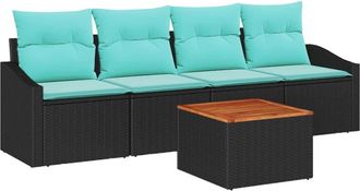 vidaXL Conjunto De Sof&aacute;s De Jard&iacute;n 5 Uds. Negro Rat&aacute;n Sint&eacute;tico Vidaxl