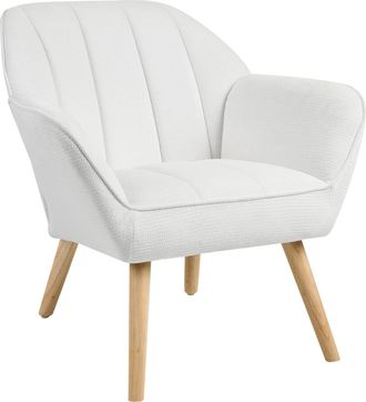 Beliani Sill&oacute;n De Tela De Estilo Retro Tapizado Repelente Al Agua Patas De Madera De Caucho Con Reposabrazos Blanco Torud