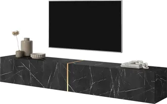 Selsey Selsey - Bisira Mueble De Tv Negro Con Aspecto De M&aacute;rmol E Inserto Dorado, 200 Cm