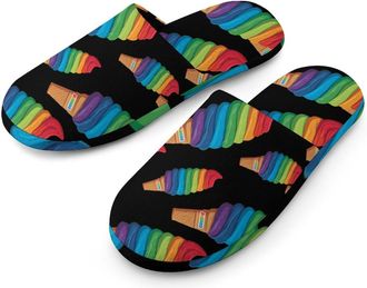 Generic Rainbow Ice Cream Mens Slippers Warm Non-Slip Houes Shose Spa Slipper for Home Bedroom