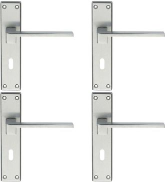 Loops 4x PAIR Flat Straight Lever on Lock Backplate Handle 180 x 40mm Satin Chrome