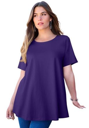 Roaman's Plus Size Ultimate Cotton Crewneck Short Sleeve Swing Tee in Midnight Violet at Nordstrom, Size Medium