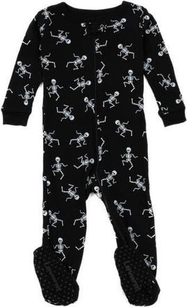 Leveret Kids Footed Cotton Halloween Matching Family Pajamas, Fun Prints in Black Skeleton at Nordstrom, Size 4T