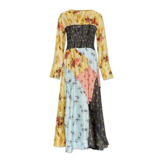 Ganni Maxi Dresses, female, Multicolor, Size: M Silk dress with raw finish