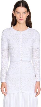 Sandro Cropped pearled cardigan in White at Nordstrom, Size X-Small