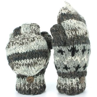 Loud Elephant Chunky Wool Knit Abstract Pattern Fingerless Shooter Gloves - Grey