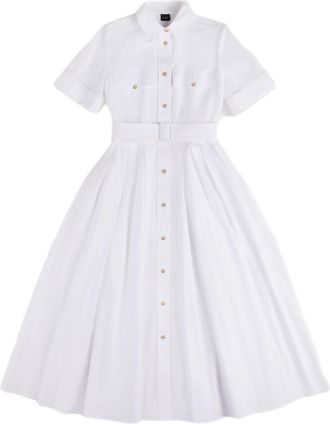 Fay Shirt-Collar Midi Dress With Waist-Cinching Belt
