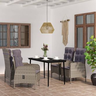 vidaXL Juego De Comedor Para Jard&iacute;n 5 Piezas Con Cojines Gris Y Negro Vidaxl