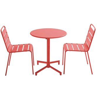 Oviala Conjunto de mesa y 2 sillas de jard&iacute;n en metal rojo