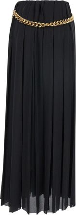 Balenciaga Womens Black Long Pleated Skirt With Belt Polyester
