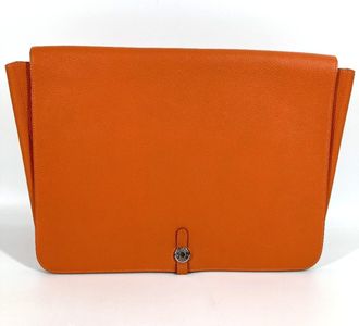 Herm&egrave;s Orange Taurillon Clemence Leather Clutch Bag Pouch (Pre-Owned)