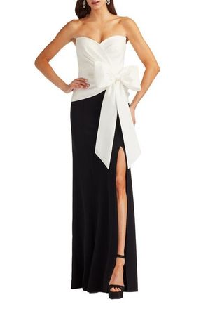 Tadashi Shoji Strapless Stretch Crepe Gown in White/Black at Nordstrom, Size 8