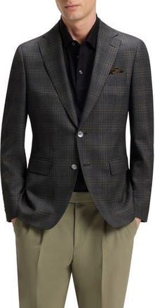 BOSS Hutson Slim Fit Slub Black & Brown Check Wool Sport Coat at Nordstrom Rack, Size 38 Regular