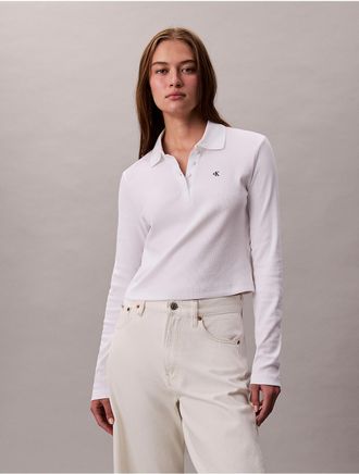 Calvin Klein Jeans Calvin Klein Womens Cotton Contour Rib Long Sleeve Polo - White - XS