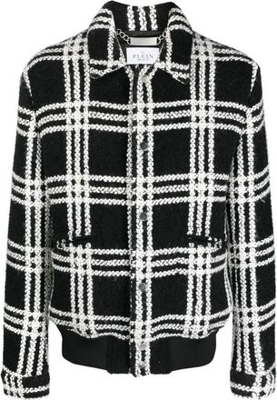 Philipp Plein plaid-check pattern bomber jacket - men - Acrylic/Polyester/Wool/Alpaca Wool - 58 - Black