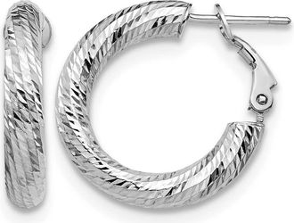 Diamond2Deal 14K White Gold 4x15 Round Omega Back Hoop Earrings