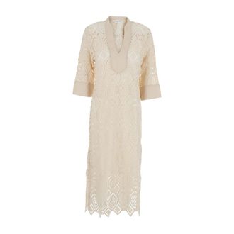 Miss June Baley Long Dress - Dames - Casual kleedjes - Beige - M/L - Katoen - Kleedjes