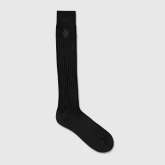 Gucci Knit Cotton Socks With Embroidery, Size L, Black, Fabric