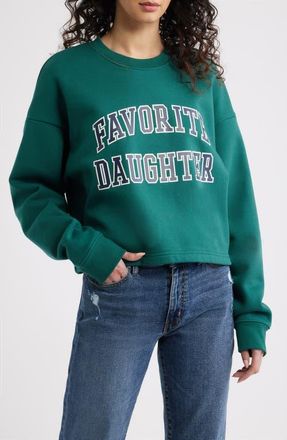 Favorite Daughter The Collegiate Logo Crop Sweatshirt in Pine/navy at Nordstrom, Size X-Small