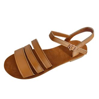 Generic Cocila Walking Sandals Womens Ladies Fashion Summer Solid Color Leather Thin Belt Open Toe Buckle Flat Brown, 4.5 Shoes For Women Uk Huarache Comfy Si