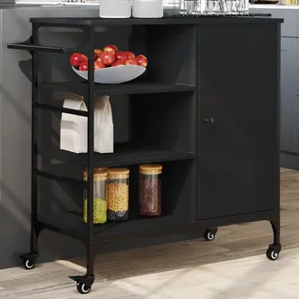 vidaXL Carrello Da Cucina Nero 87,5x38,5x84,5 Cm In Legno Multistrato - Vidaxl