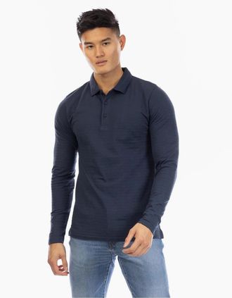 Peter Werth Mens Albery Collared Long Sleeve Polo Shirt - Navy - Size: 38