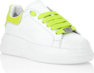 Philipp Plein Nappa Leather Sneakers Low Top Unisex in White/yellowfluo at Nordstrom, Size 35