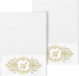 Linum Home Textiles Set Of Two 100% Turkish Cotton Monogram Embellished Bath Towels