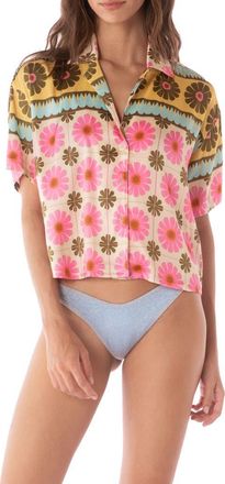 Maaji Octavia Crop Cover-Up Shirt in Open White at Nordstrom, Size Medium