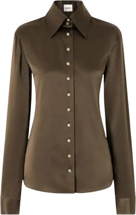 Khaite Ivy Top - Dames - Overhemden - Groen - XS - Satijn - Overhemden