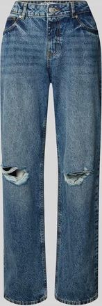 Review Straight Leg Jeans im Destroyed-Look in Blau, Größe 25