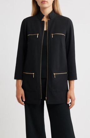 Ming Wang Deco Stretch Crepe Utility Jacket in Black at Nordstrom, Size Xx-Small