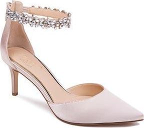 Badgley Mischka Raleigh Pointed Toe Ankle Strap Pump in Champagne Satin at Nordstrom Rack, Size 9.5