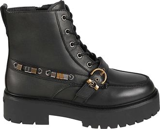 Pinko Margaret 03 Chunky-Sole Lace-Up Leather Ankle Boots