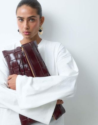 Asos Pochette piatta intrecciata bordeaux-Rosso