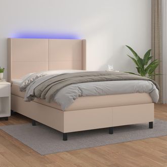 vidaXL Vidaxl - Cama Box Spring Colch&oacute;n Led Cuero Sint&eacute;tico Capuchino 140x190cm