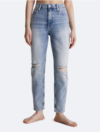 Calvin Klein Jeans Calvin Klein Womens High Waist Distressed Mom Fit Jeans - Blue - 25