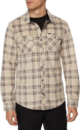 O'Neill Glacier Plaid Fleece Snap-Up Shirt in Light Khaki at Nordstrom, Size Xx-Large