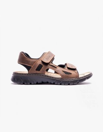 Rieker Mens Rieker 26761 Mens Cross Strap Sandals Brown - Cream - Size: 10.5