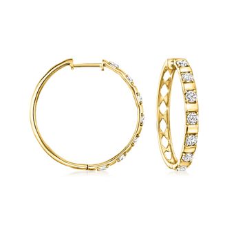 Ross-Simons Diamond Station Hoop Earrings in 18kt Gold Over Sterling