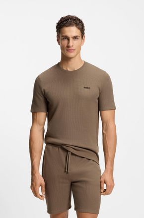 HUGO BOSS Pyjamaoberteil BOSS Waffle T-Shirt, Herren, Gr. S, braun (medium braun 210), Obermaterial: 60% Baumwolle, 40% Polyester, regular fit, Rundhals, Shirts