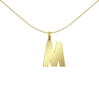 Jewelco London 9ct Gold Polished Block Identity Initial Charm Pendant Letter M - JIN018-M