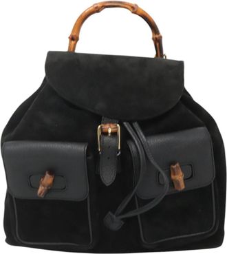 Gucci Bamboo Black Suede Backpack Bag (Pre-Owned)