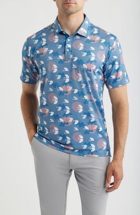 Swannies Windward Bird Print Performance Golf Polo in Blue Shadow at Nordstrom, Size Xx-Large