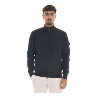 Peuterey Cardigans, male, Blue, M, Double Slide Fastener Cardigan with Elbow Patches