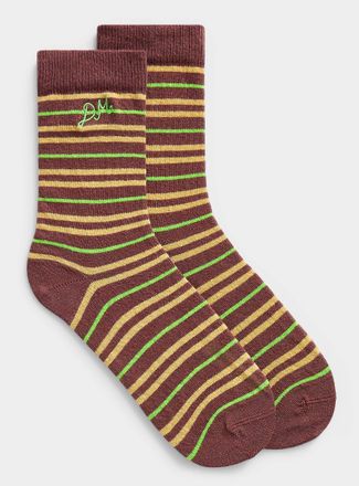 Damson Madder Womens Fine-stripe brown socks