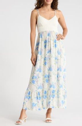 Madden Girl Lace Bodice Empire Waist Tiered Maxi Dress in Egret Blue at Nordstrom Rack, Size X-Large